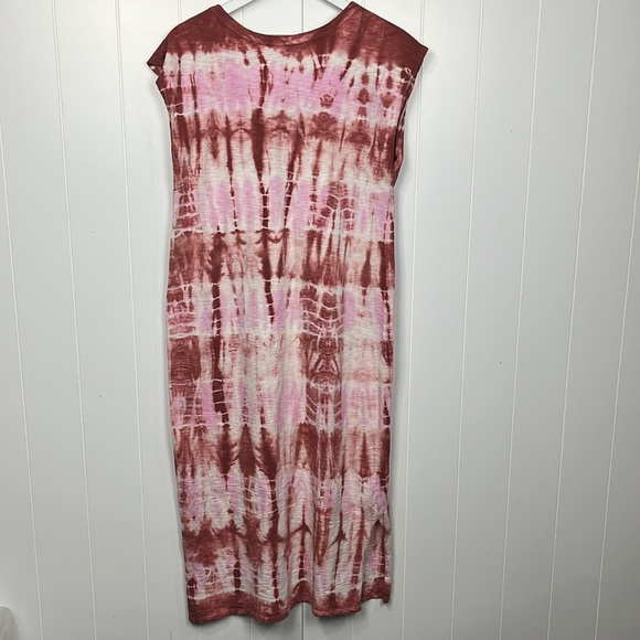 Universal Thread Womens Dress M White Pink Brown Tie Dye Pullover Maxi VNeck EUC - Picture 9 of 12